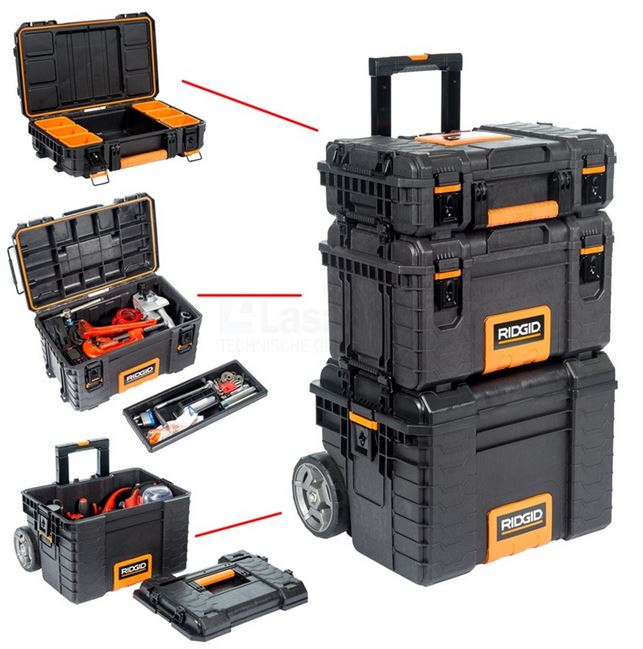 3 PIECE SET RIDGID Professional Tool Storage Box Organizer Portable Rolling Cart Heavy Duty Case Chest.